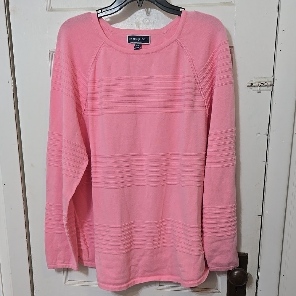 Karen Scott Pink Stripe Weave Pattern Womens Plus Size XXL Very Good Condition!!
